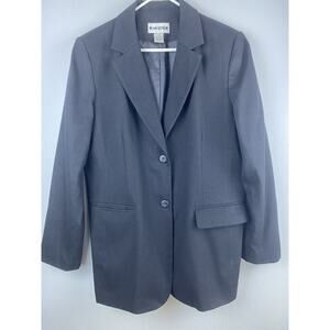 Vintage Black Joan Leslie Sz 14 Wool Blend Shldr Pads Two Button Pockets Blazer
